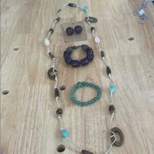 Beaded Jewelry Set with Wooden Accents Boho style AMAZONITE stones, and wood.